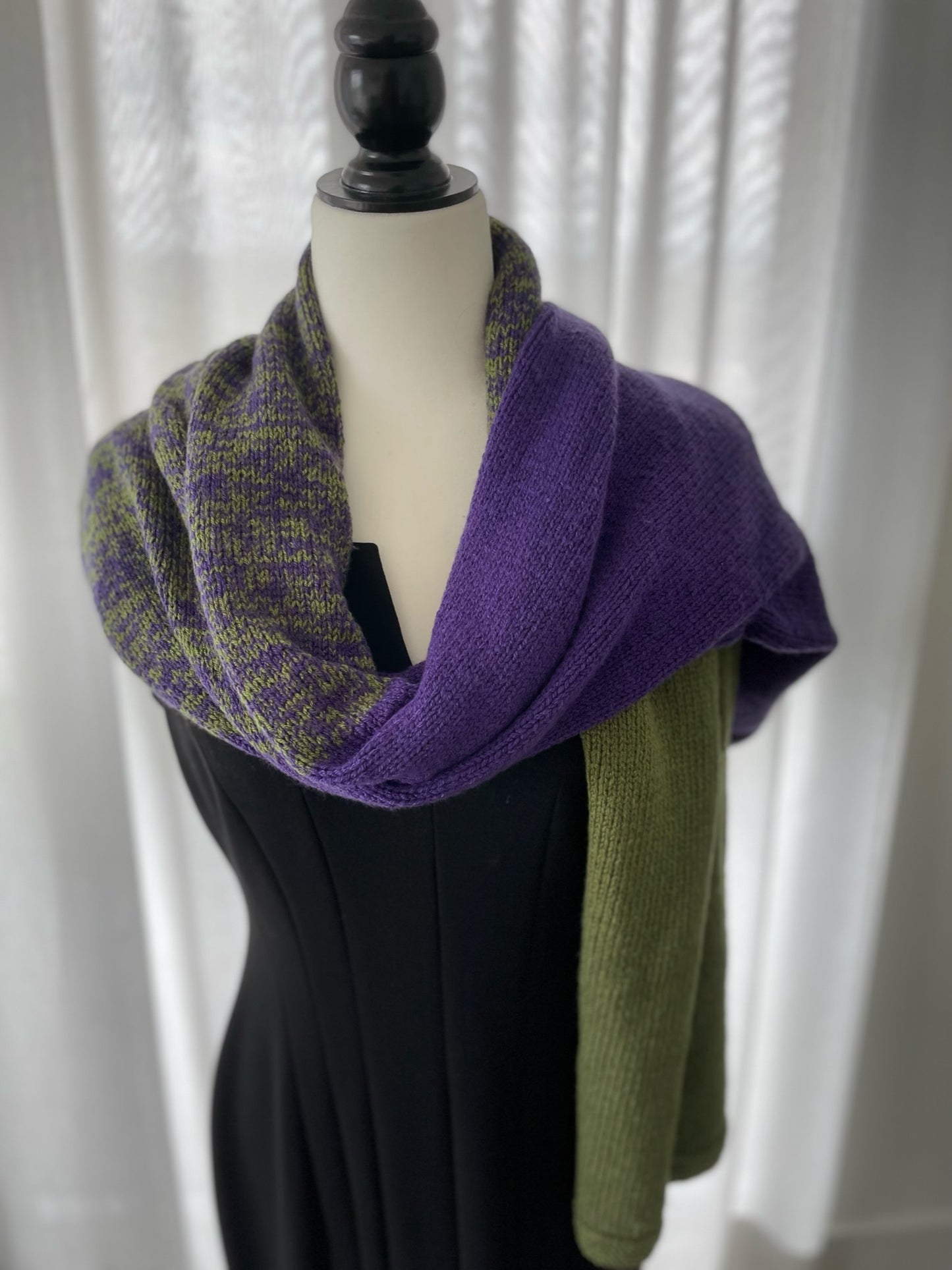 Hand-Knitted Pistachio Green & Purple Shawl