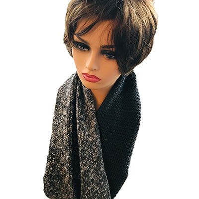 Hand-Knitted Grey & Black Infinity Scarf