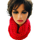 Hand-Knitted Rich Red Cowl with Red Pearls