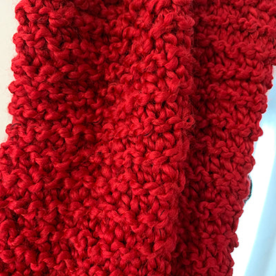 Hand-Knitted Red Infinity Scarf