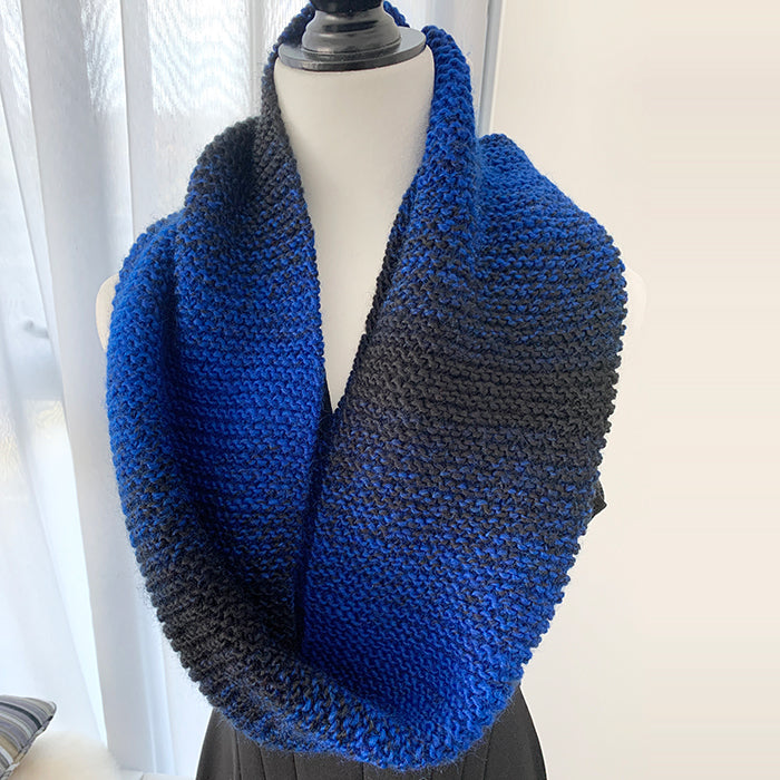Hand-Knitted Black & Royal Blue Infinity/Cowl Scarf