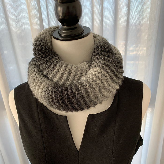 Hand-Knitted Black & Grey Infinity/Cowl Scarf