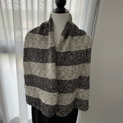 Hand-Knitted Grey Striped Shawl