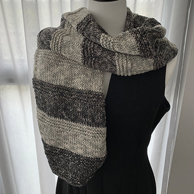 Hand-Knitted Grey Striped Shawl