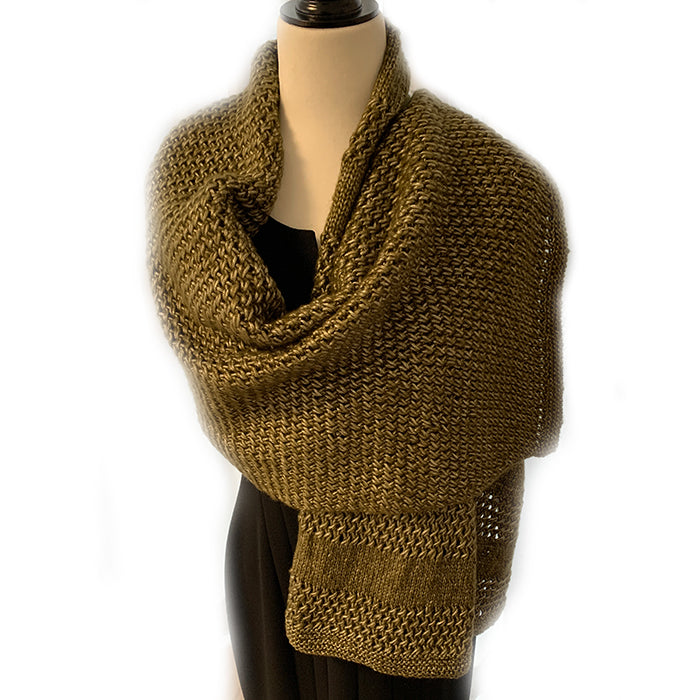 Hand-Knitted Olive Green Shawl