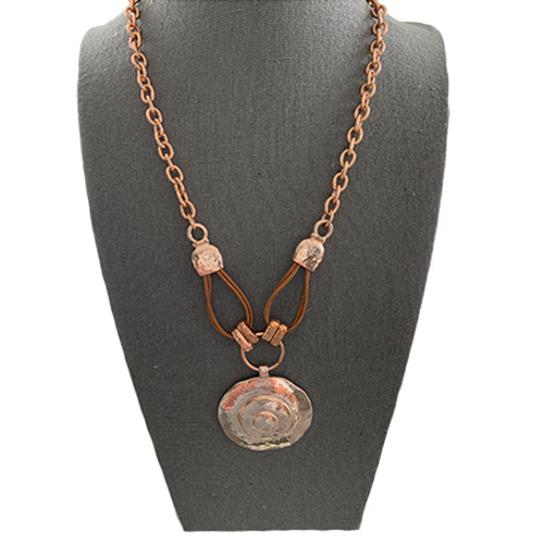 Leather & Rose Gold Necklace with Matching Earrings